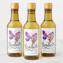 ブライド ボヘミアンフラワーバタフライ ネーム ミニ ワインボトルラベル
