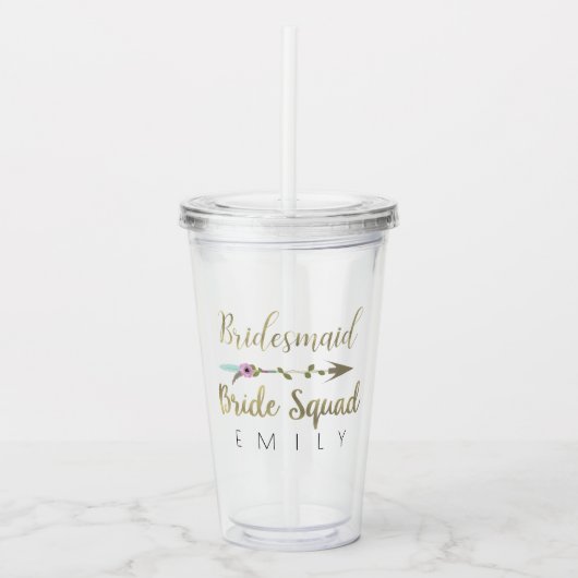 ブライド・メイドの部族フローラアロー結婚金ゴールド アクリルタンブラー (正面)