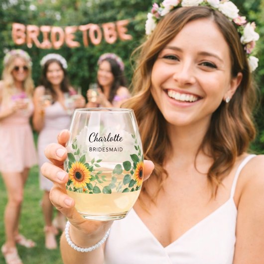 ブライド・メイドひまわりユーカリの名前 ステムなしワイングラス