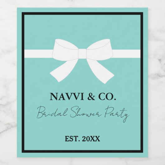 ブライド&COティール(緑がかった色)ブルーブライダルシャワーティアラパーティー ワインラベル (シングルラベル)