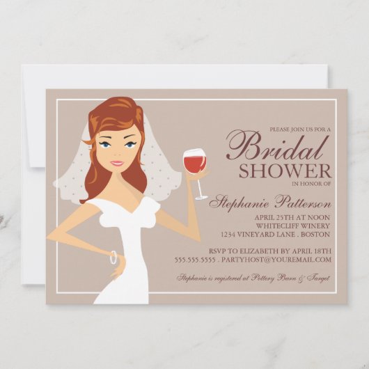 ブライモダンドワインテーマブライダルシャワー招待 招待状 (正面)