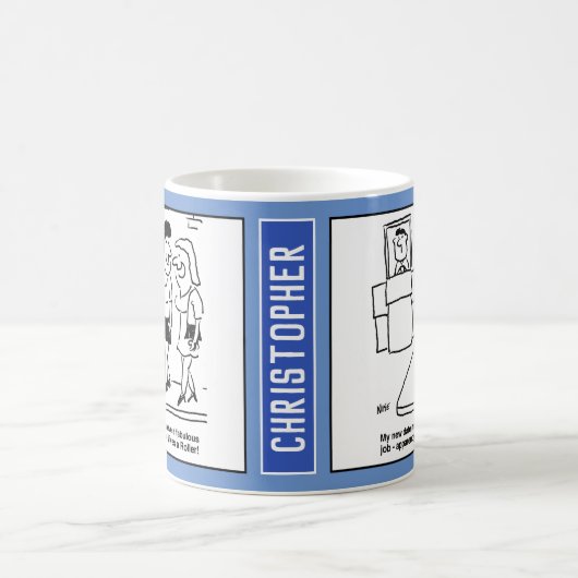 ブラインドデートの女の子、ボーイフレンドがローラーを運転すると言う コーヒーマグカップ (中央)