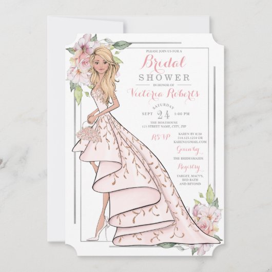 ブライ図解入りの、写真付きのドフローラブライダルシャワー 招待状 (正面)