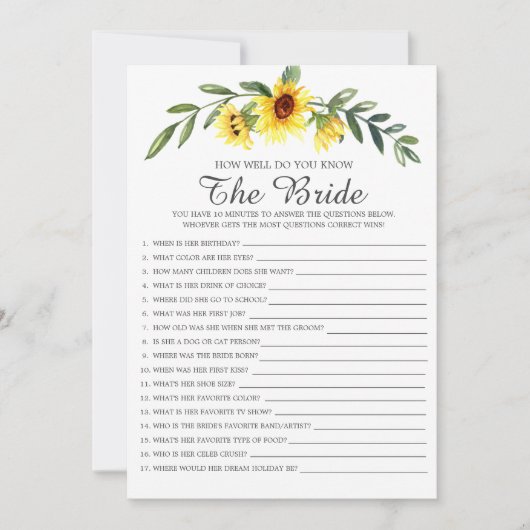 ブライ素朴ド·シャワーの試合をどれほどよく知っているか 招待状 (正面)