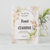 ブラウアンとクリーム花の水の結婚色の セーブザデート (スタンド正面)