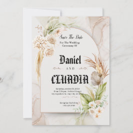 ブラウアンとクリーム花の水の結婚色の セーブザデート