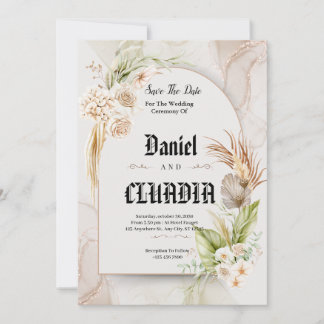 ブラウアンとクリーム花の水の結婚色の セーブザデート