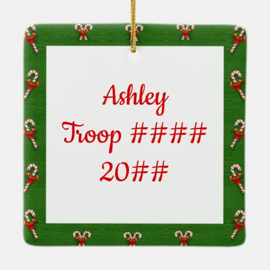 ブラウニーのブルネットの緑フレームCandycanes セラミックオーナメント (裏面)