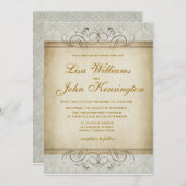 ブラウニー風ヴィンテージダマスクウェディング招待状 招待状 (正面/裏面)