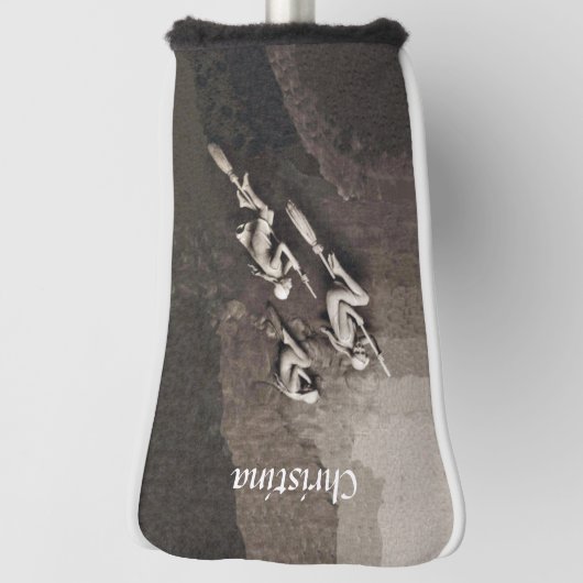 ブラウムかわいらしブラウン上の白い飛んでいる魔女3 ゴルフヘッドカバー (回転90)