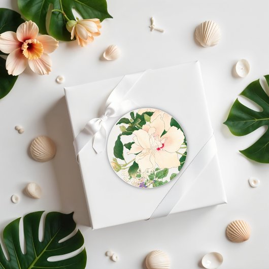 ブラウリア&ハイビスカスの花 – 日本の woodblock ラウンドシール