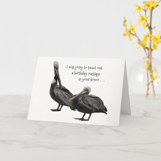 ブラウンおもしろいペリカンユーモア誕生日挨拶 カード (黄色い花)