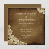 ブラウンおよびアイボリーの花柄は日付を救います セーブザデート (正面/裏面)