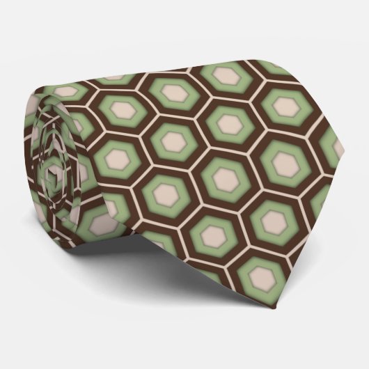 ブラウンおよびオリーブ色のタイルを張られた六角形のタイ ネクタイ (ロール)