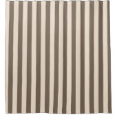 ブラウンおよびカーキ色の縦ストライプ シャワーカーテン (正面)