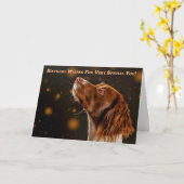 ブラウンおよびクリームのスプリンガースパニエル、誕生日の願い カード (黄色い花)