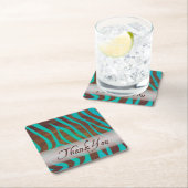 ブラウンおよびティール（緑がかった色）のシマウマパターンは感謝していしています スクエアペーパーコースター (インサイチュ)