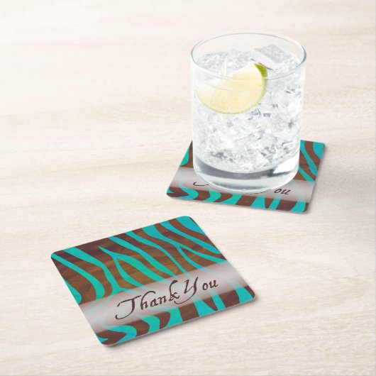 ブラウンおよびティール（緑がかった色）のシマウマパターンは感謝していしています スクエアペーパーコースター (インサイチュ)