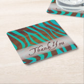 ブラウンおよびティール（緑がかった色）のシマウマパターンは感謝していしています スクエアペーパーコースター (アングル)
