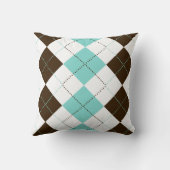 ブラウンおよびティール(緑がかった色)の青いレジ係パターン クッション (裏面)