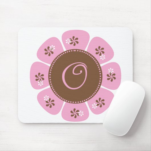 ブラウンおよびピンクのモノグラムO マウスパッド (マウス)
