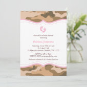 ブラウンおよびピンクの迷彩柄のベビーシャワーの招待状 招待状 (スタンド正面)