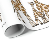 ブラウンおよびベージュ包装紙のキリン家族 ラッピングペーパー (ロールコーナー)