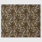 ブラウンおよび白いダマスク織 ラッピングペーパー (フラット)