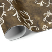 ブラウンおよび白いダマスク織 ラッピングペーパー (ロールコーナー)