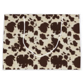 ブラウンおよび白いcowprintのバッグ ラージペーパーバッグ (正面)