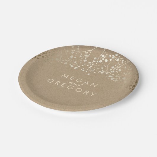 ブラウンおよび金ゴールドのベビーの呼吸結婚式 ペーパープレート (アングル)