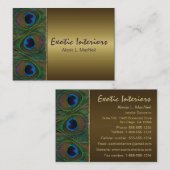 ブラウンおよび金ゴールドの孔雀の羽の名刺 名刺 (正面/裏面)