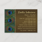 ブラウンおよび金ゴールドの孔雀の羽の名刺 名刺 (裏面)