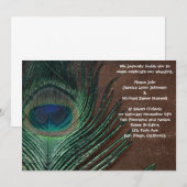 ブラウンおよび金ゴールドの孔雀の羽 招待状 (正面/裏面)