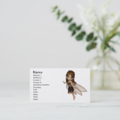 ブラウンおよび金ゴールドの花の服のかわいい漫画の妖精 名刺 (スタンド正面)