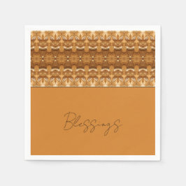 ブラウンおよび金ゴールドデザパターン（の模様が）あるイナー スタンダードカクテルナプキン