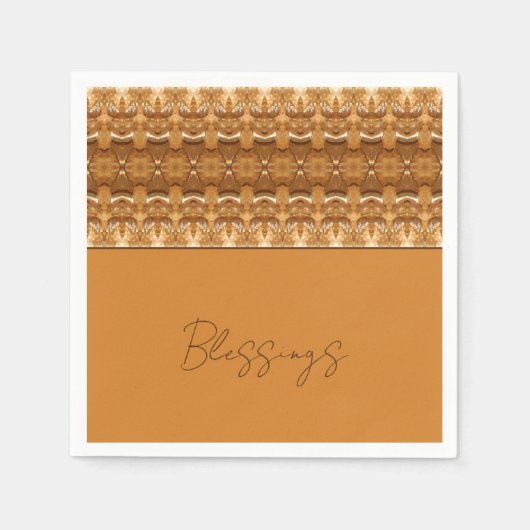 ブラウンおよび金ゴールドデザパターン（の模様が）あるイナー スタンダードカクテルナプキン (正面)