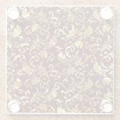 ブラウンおよび金ゴールドフローラダマスク ガラスコースター (裏面)