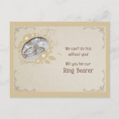 ブラウンおよび金ゴールドフローラリングや輪ベアラ招待状 案内ポストカード (正面)