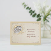 ブラウンおよび金ゴールドフローラリングや輪ベアラ招待状 案内ポストカード (スタンド正面)