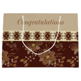 ブラウンおよび金ゴールドフローラ ラージペーパーバッグ