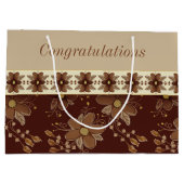 ブラウンおよび金ゴールドフローラ ラージペーパーバッグ (裏面)