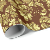 ブラウンおよび金ゴールドヴィンテージフローラのマスク ラッピングペーパー (ロールコーナー)