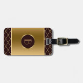 ブラウンおよび金属金ゴールド幾何デザイン ラゲッジタグ (正面横)