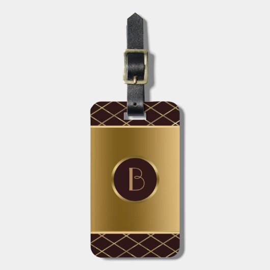 ブラウンおよび金属金ゴールド幾何デザイン ラゲッジタグ (正面縦)