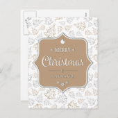 ブラウンおよび銀のエレガントなクリスマスツリーパターン シーズンポストカード (正面/裏面)