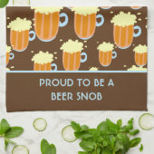 ブラウンおよび青のおもしろいビール俗物パターン キッチンタオル (折り畳み)