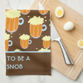 ブラウンおよび青のおもしろいビール俗物パターン キッチンタオル (四つ折り)