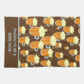 ブラウンおよび青のおもしろいビール俗物パターン キッチンタオル (横)