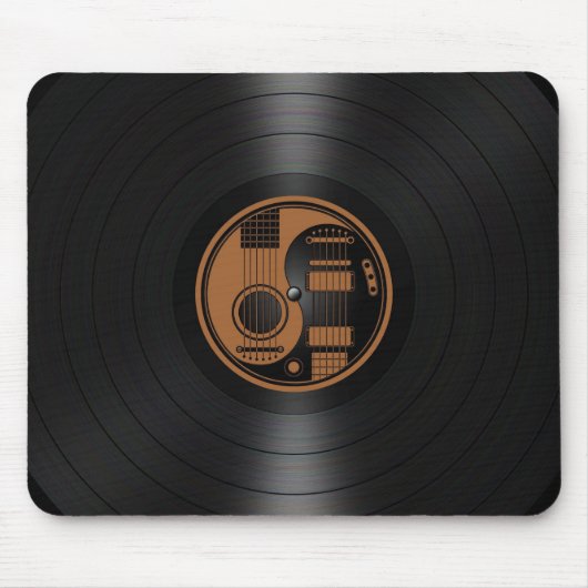 ブラウンおよび黒い陰陽のギターのビニールのグラフィック マウスパッド (正面)